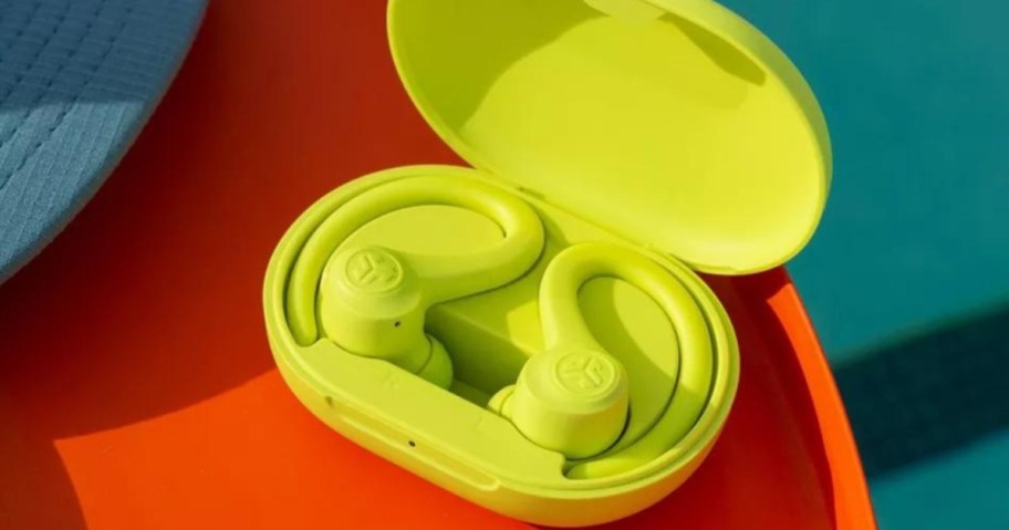 pair of green earbuds