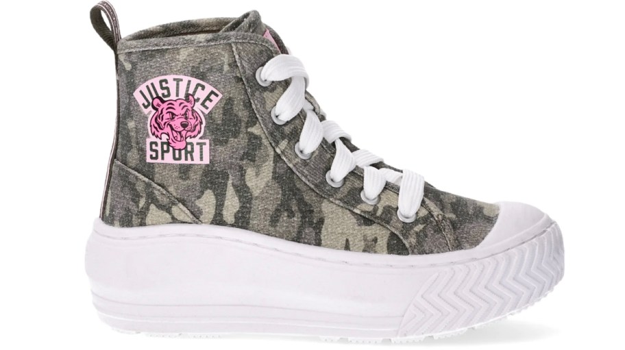 green camo high top justice shoe