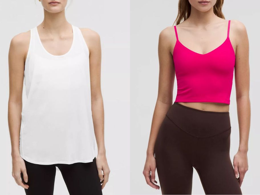 Stock image of two women wearing lululemon tanks