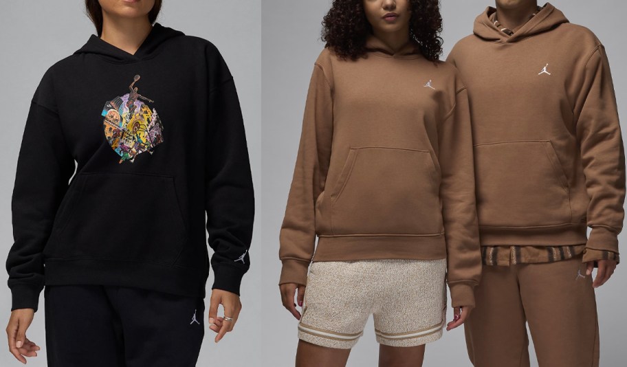 adults wearing black and brown nike hoodies 