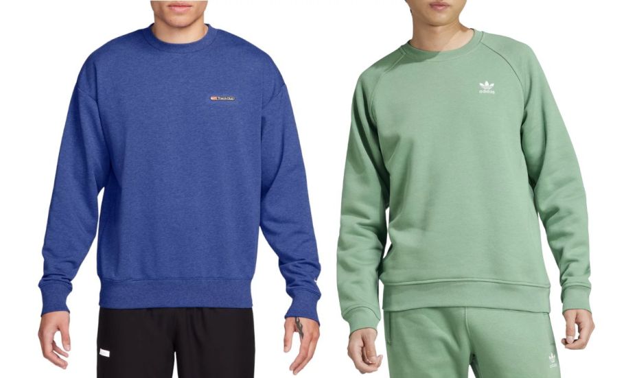 two male models in sweat shirts from nike and adidas stock images 