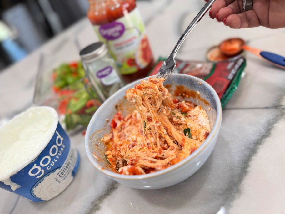 pizza cottage cheese bowl after cooking 