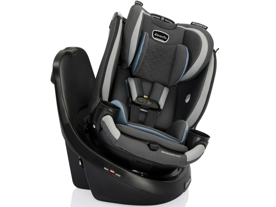 black and gray carseat rotating 