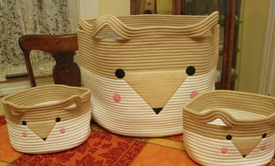 a 3 pack of soft side toy storage baskets