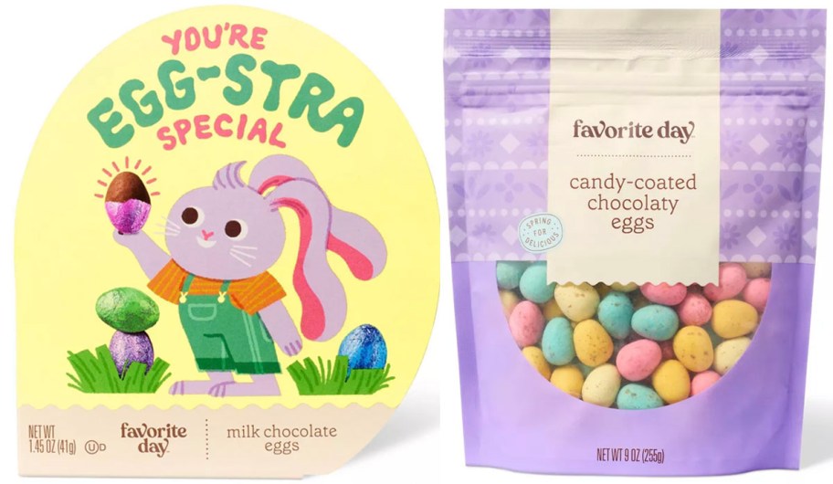 easter egg candy box and bag of chocolate eggs 