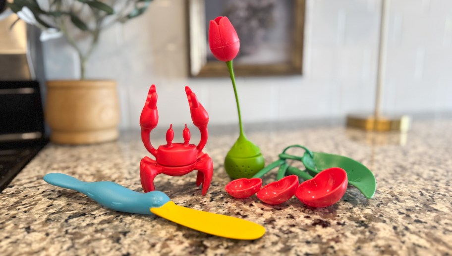 various granite kitchen gadgets on countertop
