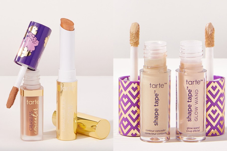 concealer and highlighter stick next to two concealers