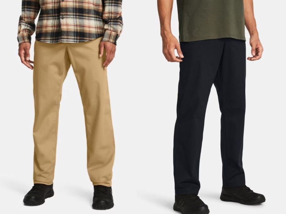 two men wearing camel and black colored Under Armour Men's UA Expanse Everyday Pants