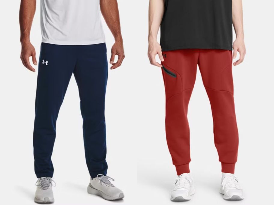 two men waring blue and red under armour pants