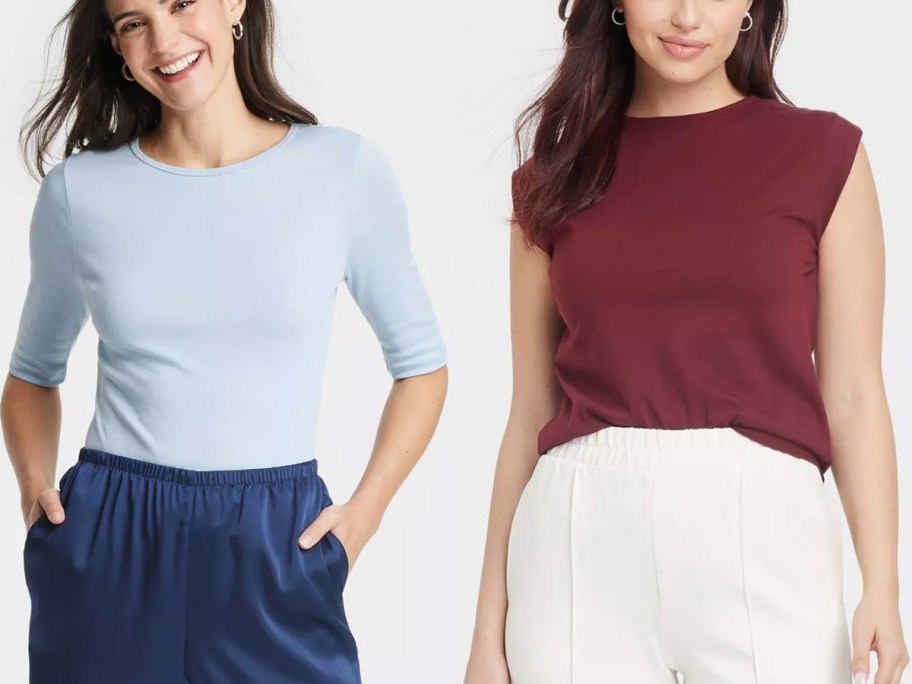 A New Day Women's Slim Fit Elbow Sleeve T-Shirt and Extended Short Sleeve T-Shirt