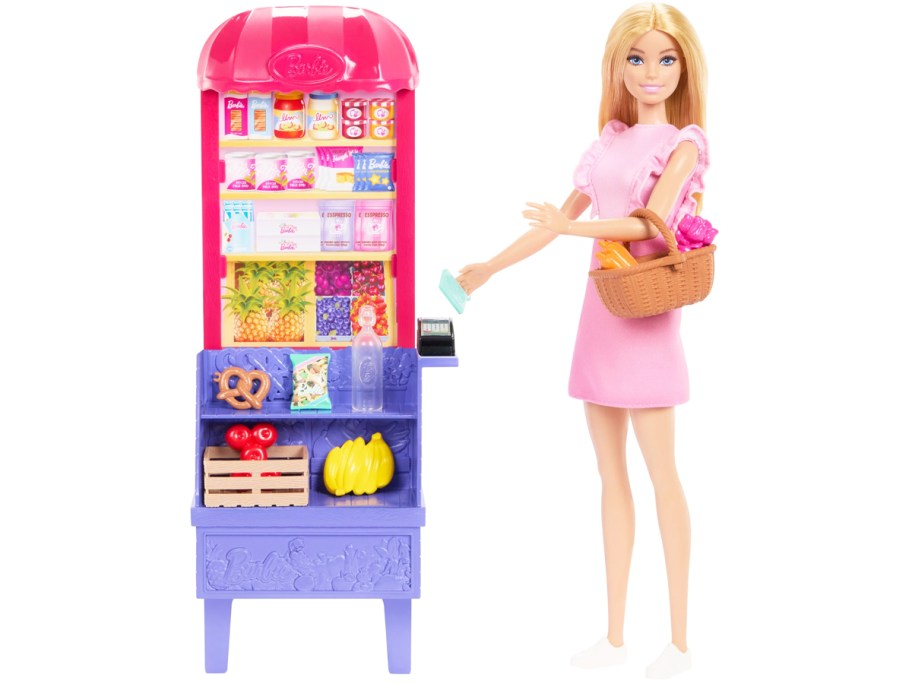 barbie doll with grocery store playset