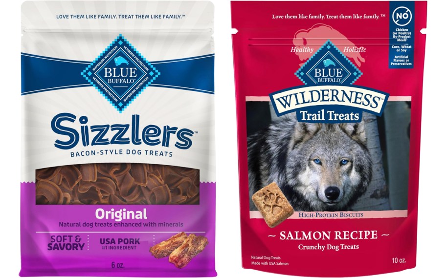 two bags of blue buffalo dog treats