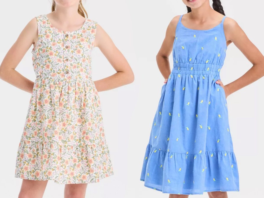 Cat & Jack Girls Sleeveless Woven Floral Dress and Girls Chambray Woven Midi Dress
