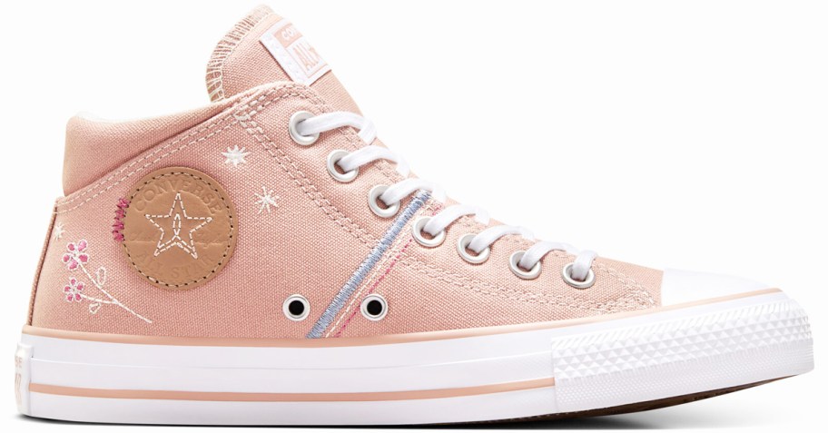 pink converse sneaker with floral embroidery 