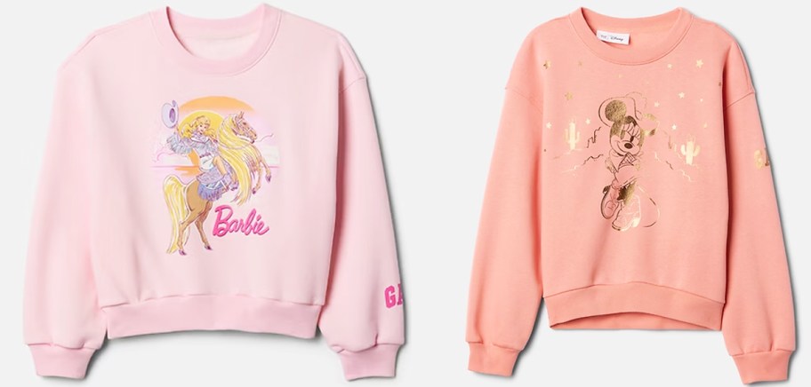 pink barbie and minnie mouse sweatshirts