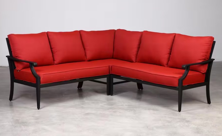 Hampton Bay 3-Piece Black Steel Outdoor Patio Sectional Sofa