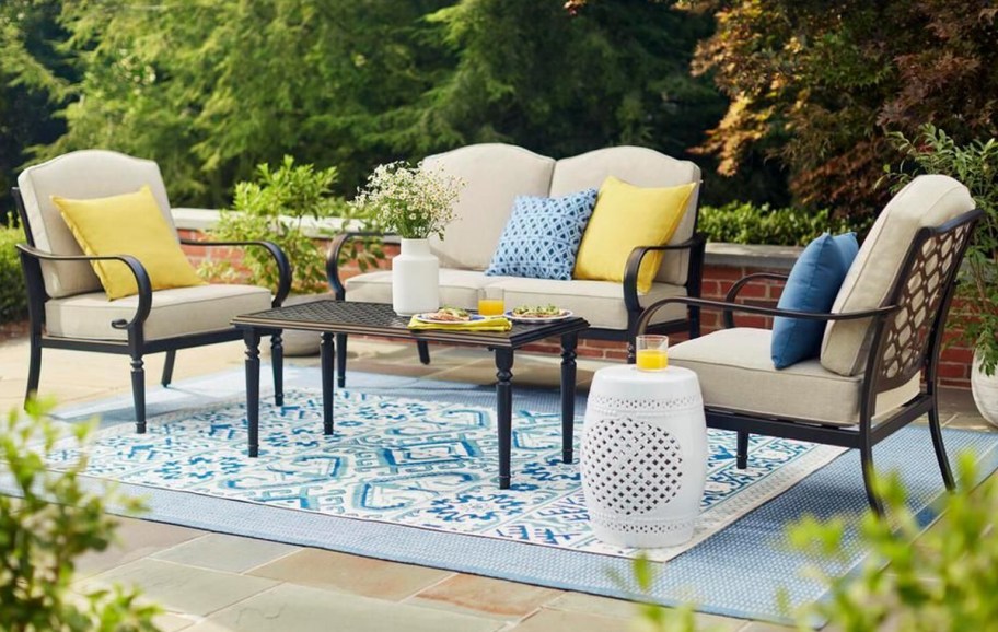 Hampton Bay 4-Piece Steel Patio Conversation Set w: Cushions
