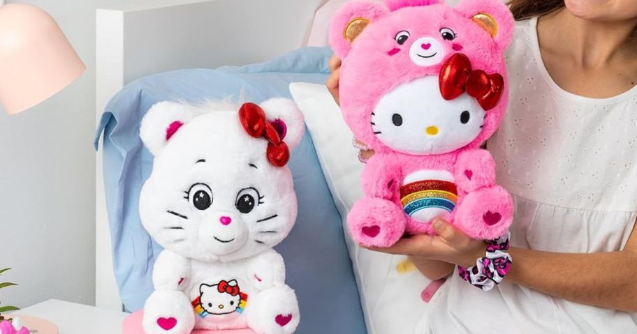 Girl with two Hello Kitty x Care Bears Plush Bears