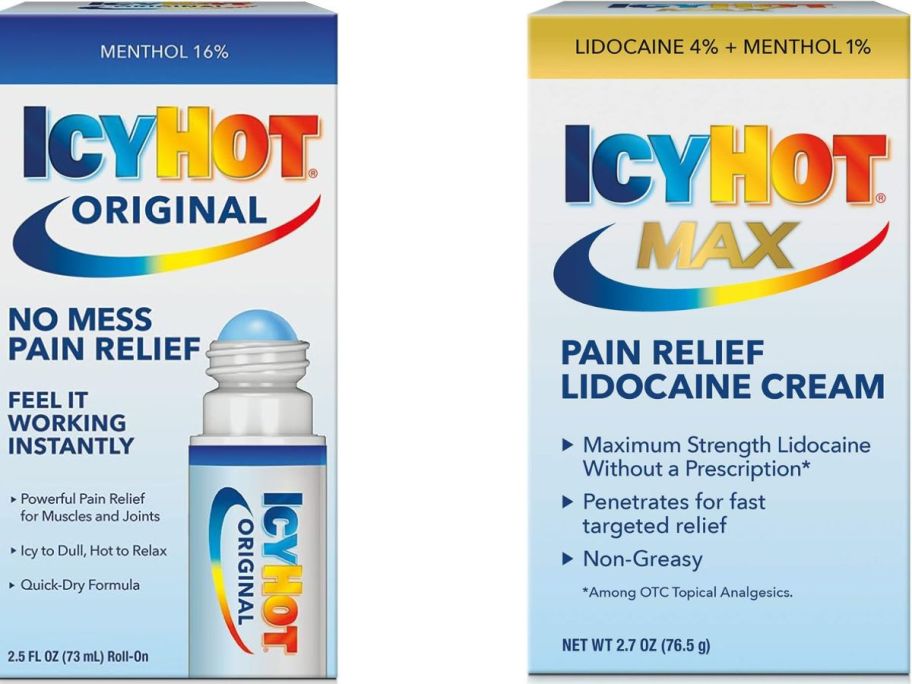 Stock images of of two boxes of Icy Hot products