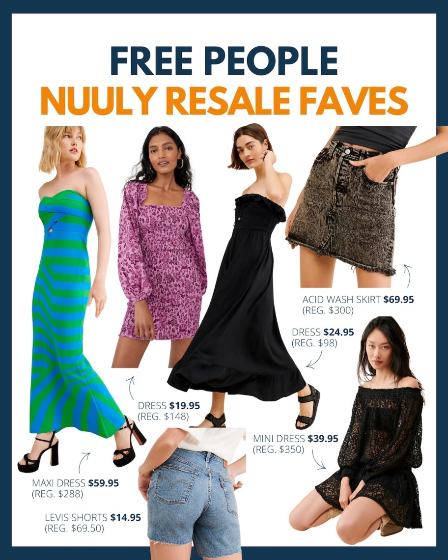 collage of free people nuuly resale clothing