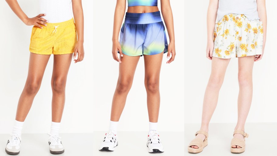 three girls modeling shorts