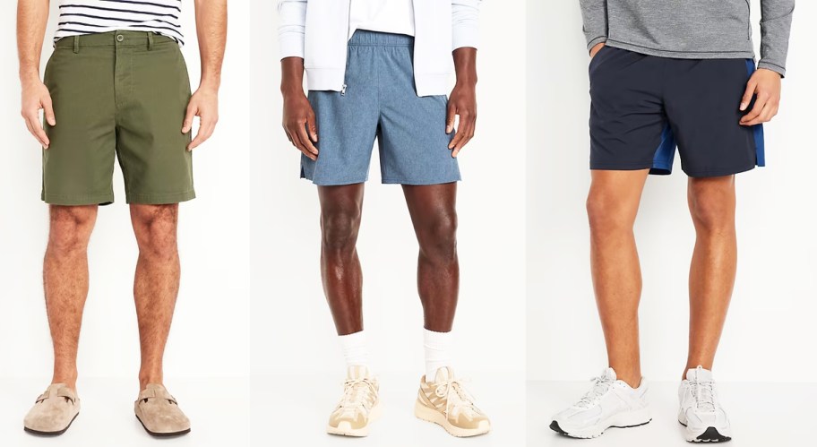 men in green, blue, and black shorts