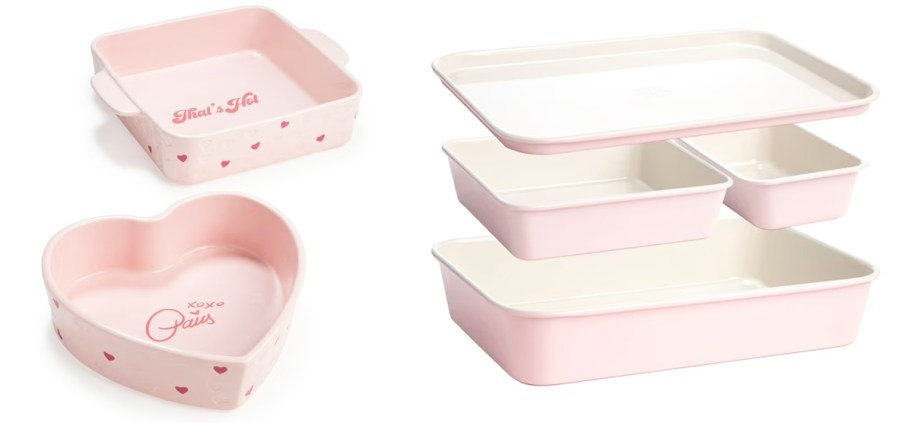 two light pink bakeware sets
