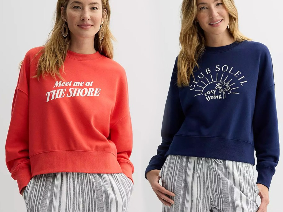 Sonoma Goods For Life Women's Boxy Crewneck Graphic Sweatshirts in two styles