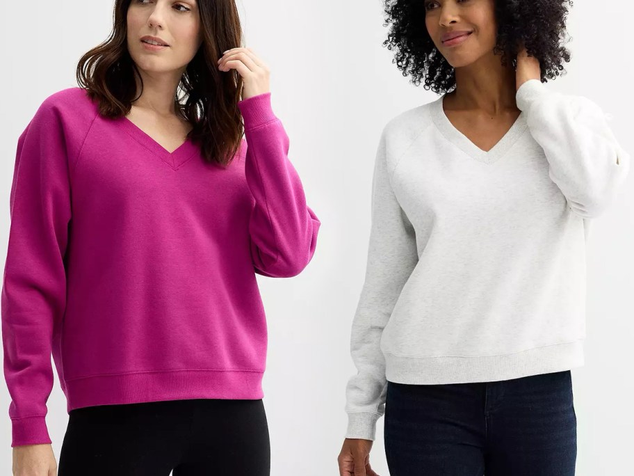 Sonoma Goods For Life Women's V-Neck Sweatshirt in pink and white