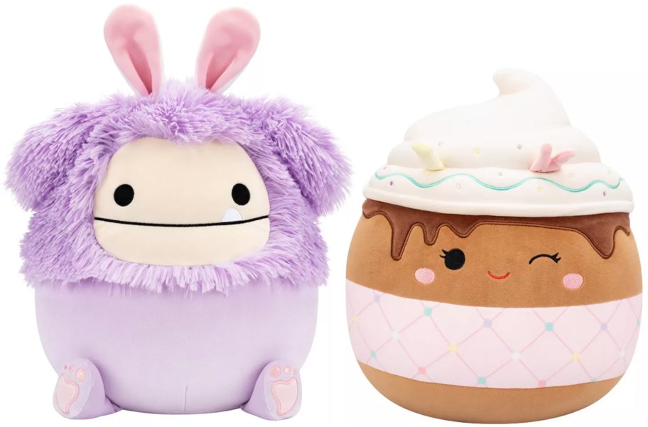 Squishmallows 12in Dilka the Big Foot w: Bunny Ears and Allegra Winking Chocolate Frappe Plushes