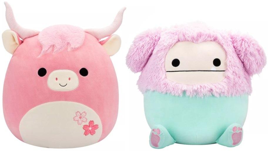Squishmallows 16in Fitzwilliam the Pink Highland Cow and Bessem the Big Foot Plushes