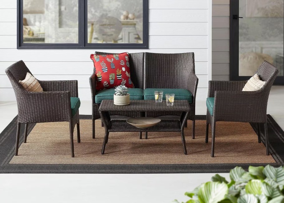 StyleWell 4-Piece Wicker Patio Conversation Set w: Cushions