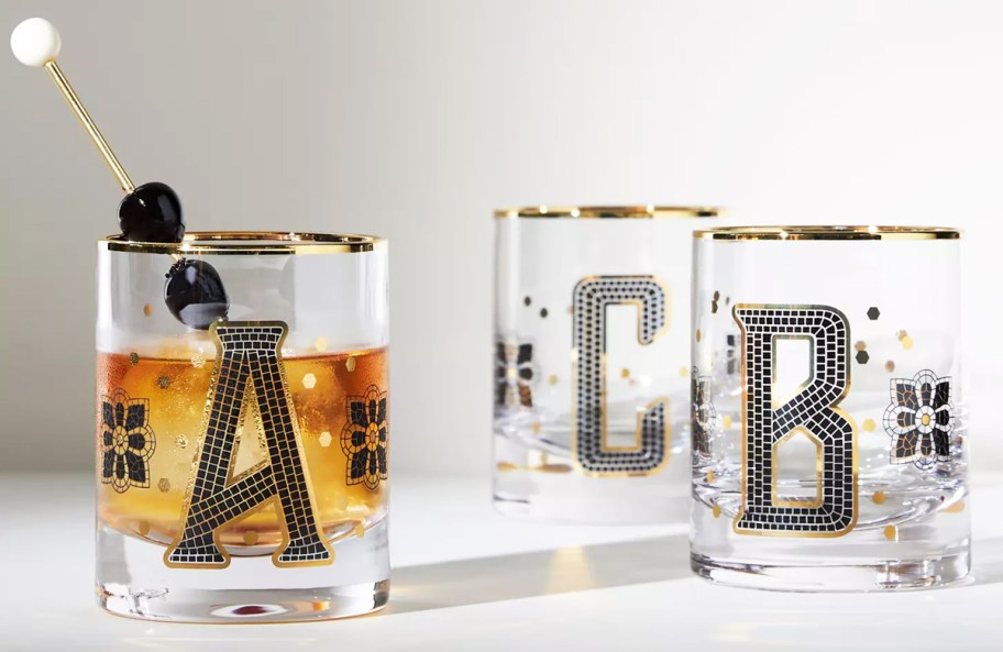 monogrammed old fashion glasses