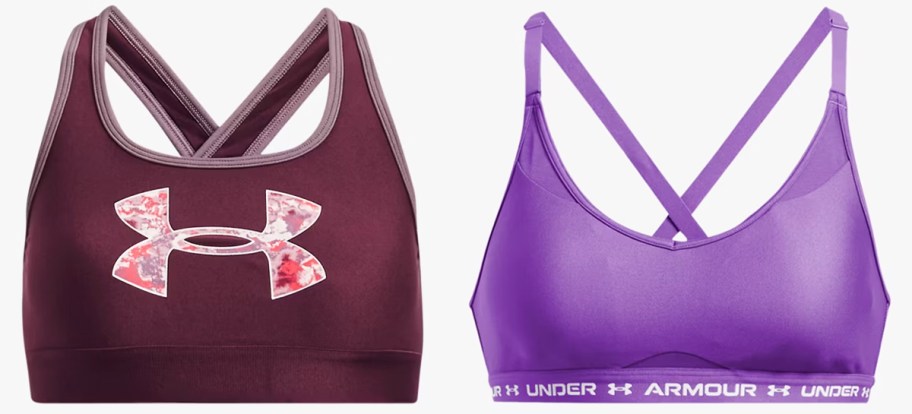 maroon and purple sports bras