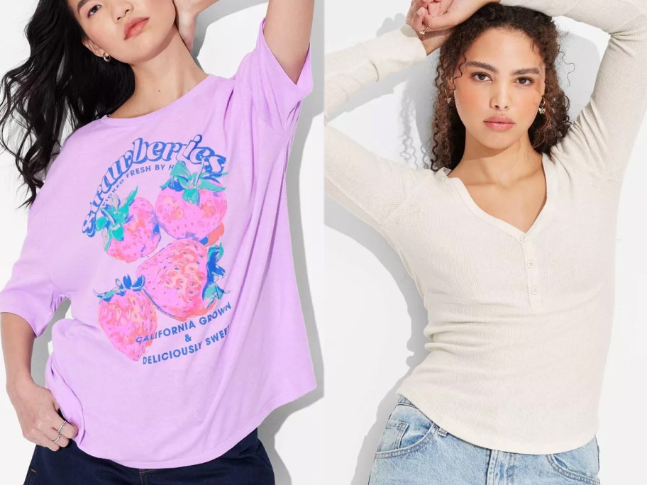 Wild Fable Women's Oversized Graphic T-Shirt and Henley T-Shirt
