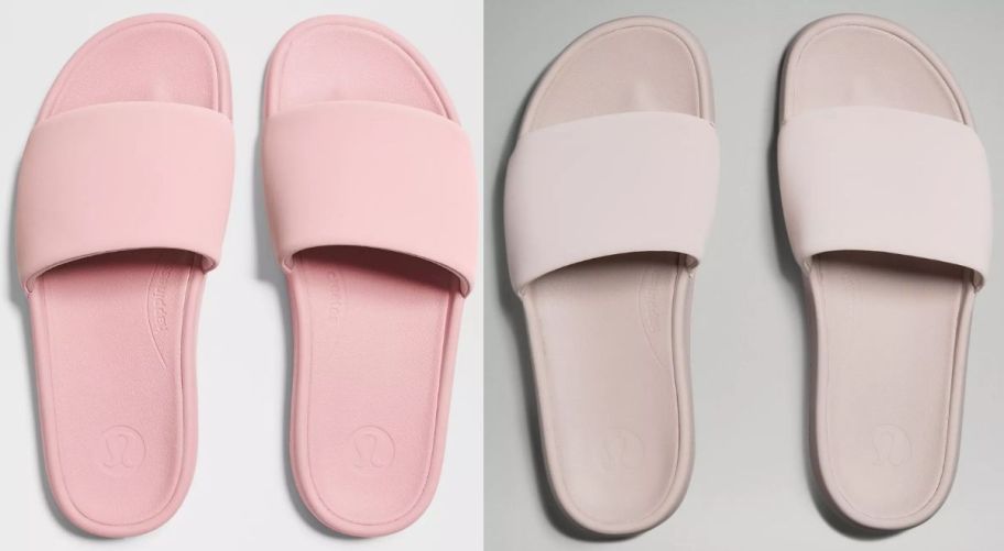 two pair of womens pink slides