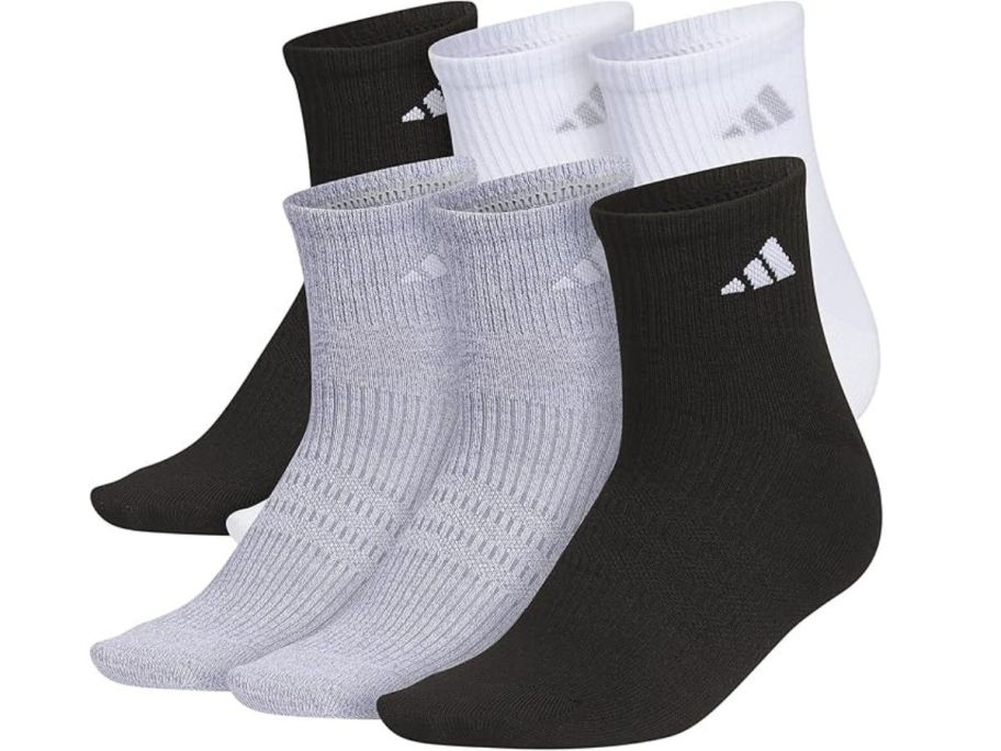 adidas Women's Superlite Quarter Socks 6-Pack in White/Black/Grey