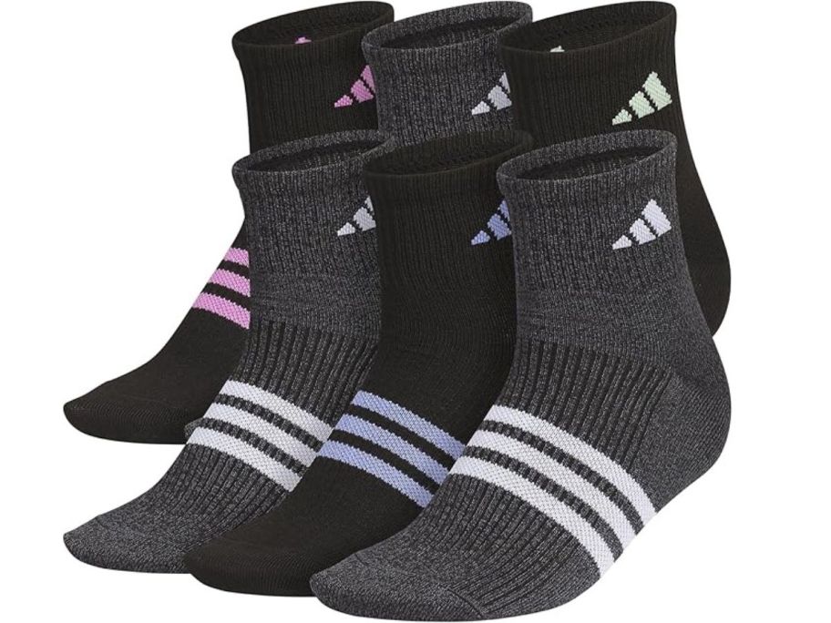 adidas Women's Superlite Quarter Socks 6-Pack in Black/Pulse Lilac Purple/White