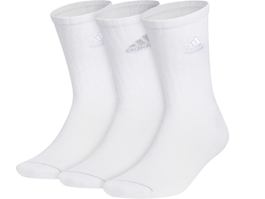 adidas Men's Premium Classic Cushioned Crew Socks 3-Pack in White/Clear Onix Grey