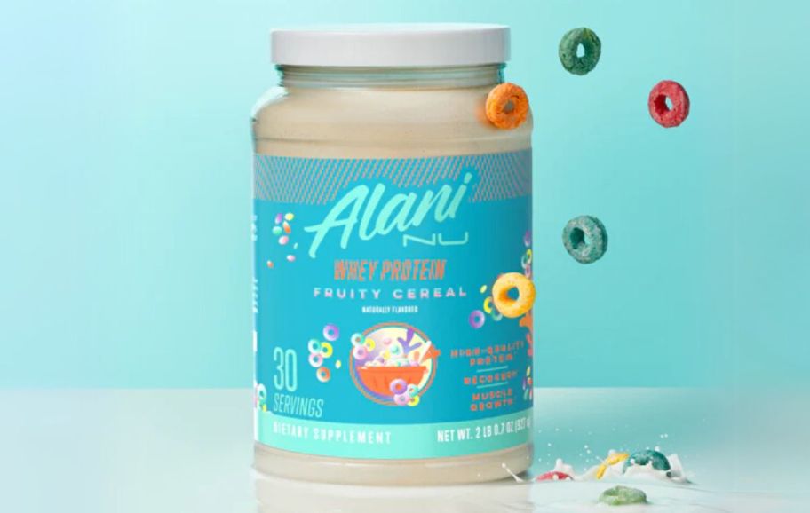 alani nu protein powder jar