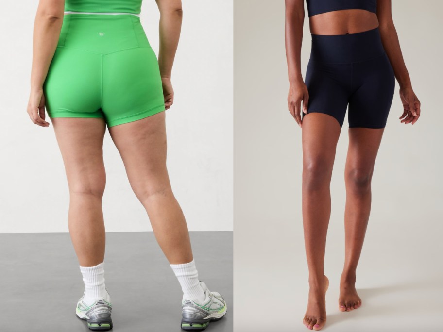 women in green and black shorts