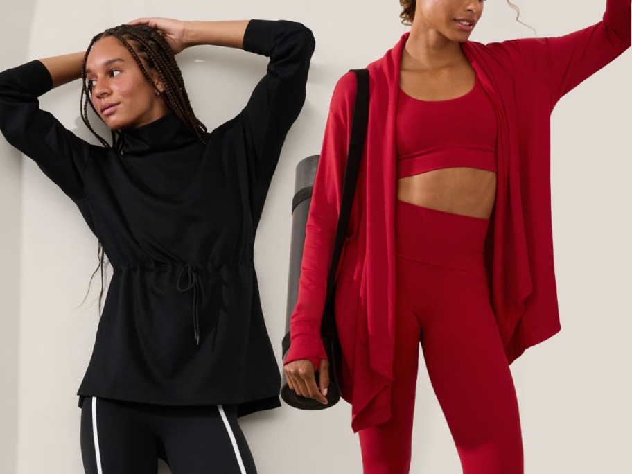 women in black jacket and red wrap