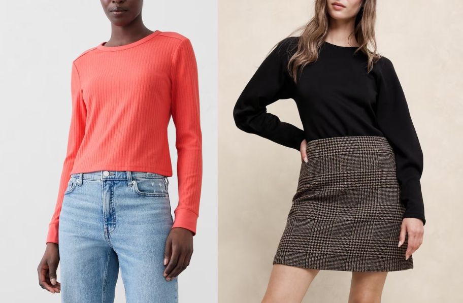 two women in Banana republic factory tops