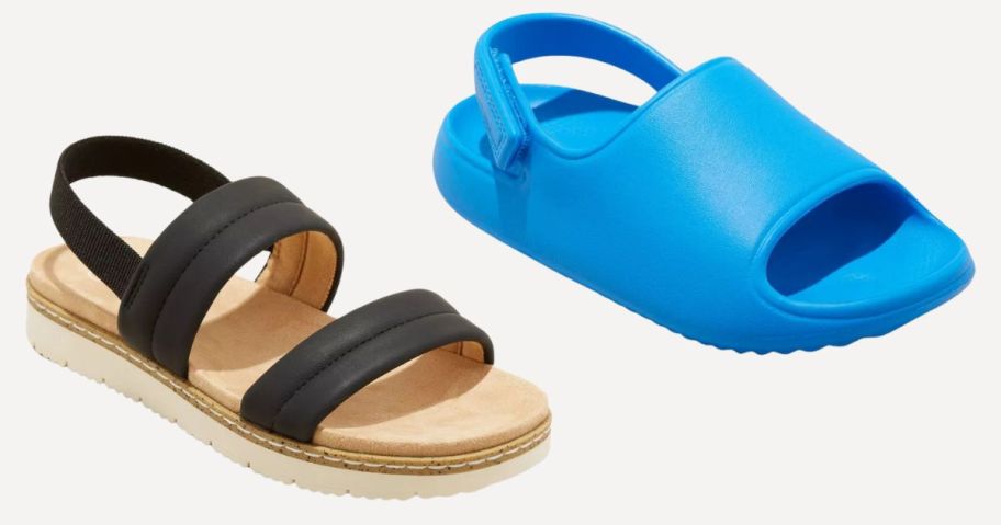 two pairs of cat & jack sandals in back and blue