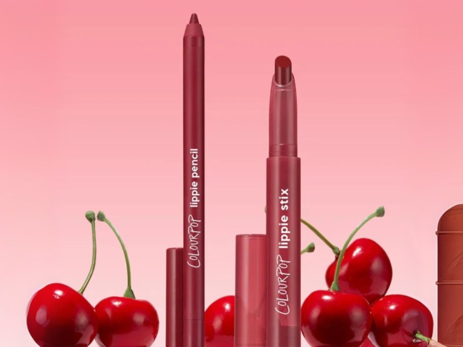 ColourPop Lippie Pencil and Lippie Stix with cherries around them