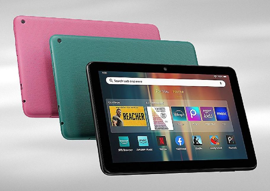 display of Amazon Fire HD 8 Tablet 32GB in 3 different colors