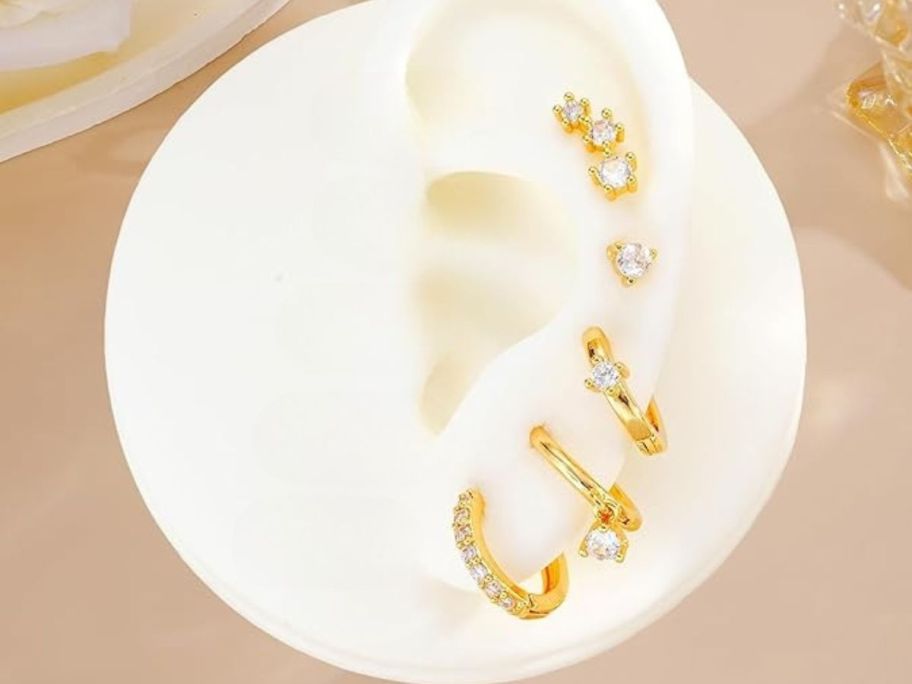 Dodder 14K Gold 5-Piece Hoop Earring Set on plastic ear
