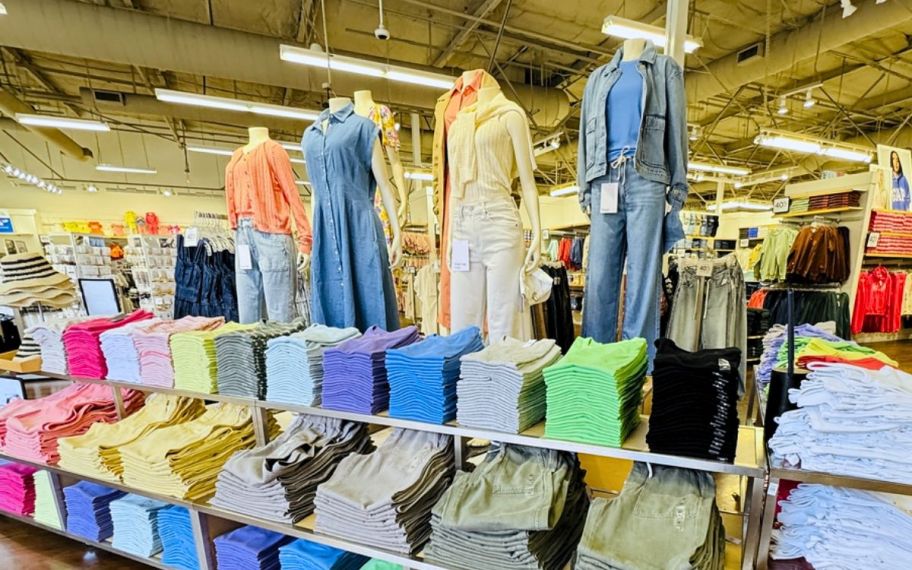 clothing displays inside a gap factory store