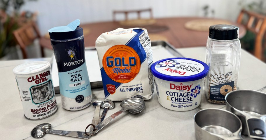 ingredients for making cottage cheese bagels on the counter 