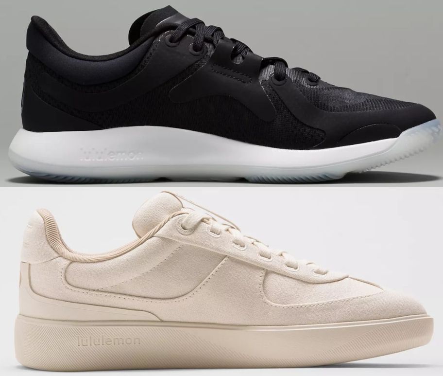 an womens ivory sneaker and a womens black sneaker